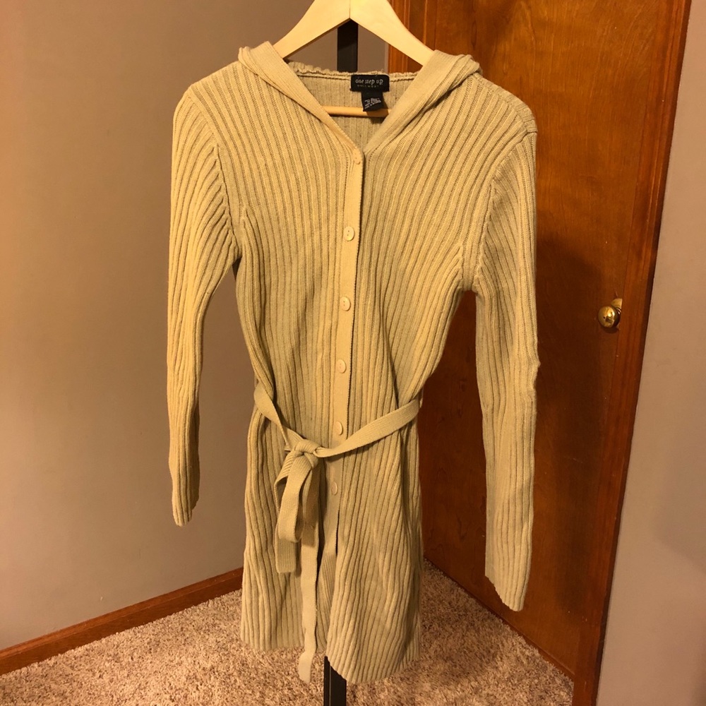 Long Cardigan Sweater with Tie-Waist